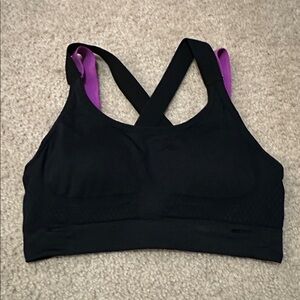 Black Seamless Sports Bra with Black and Purple Straps
